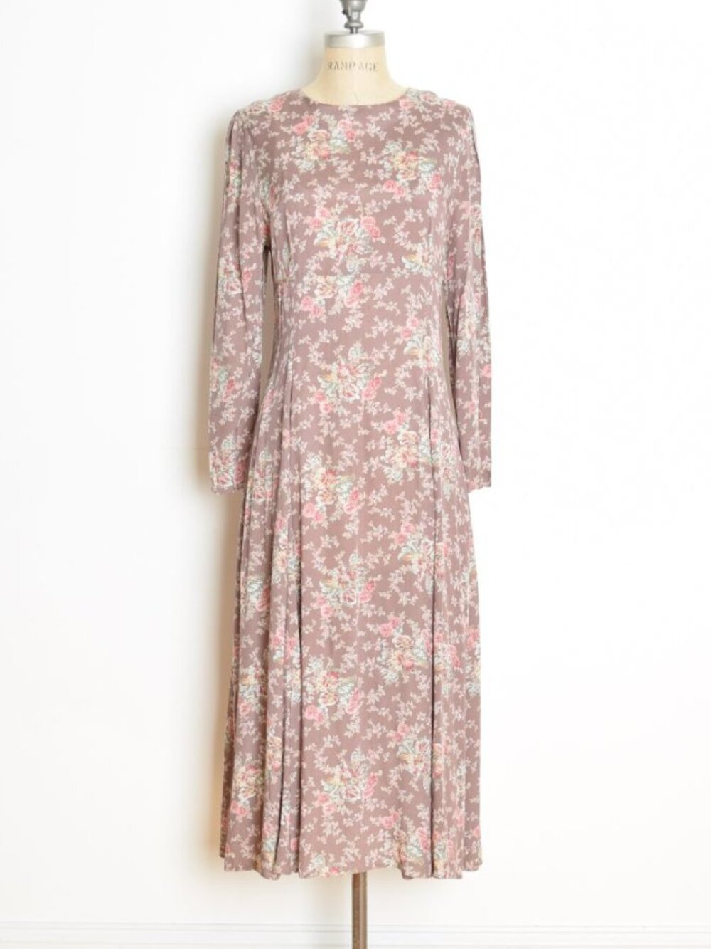 vintage 90s dress Laura Ashley floral print rayon prairie grunge tea length L